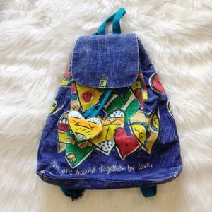 Sally Huss Colorful Hearts Painted Cotton Backpack